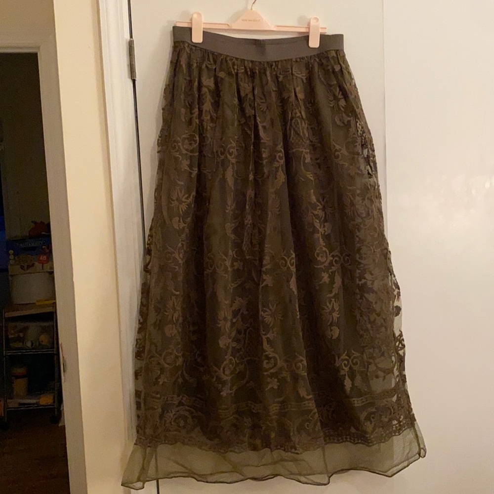 NWOT Lane Bryant olive emb lace maxi skirt. Sz 14/16